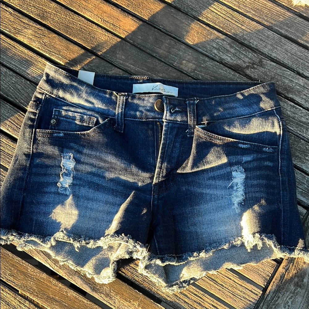 KanCan Blue Distressed Jean Shorts Frayed Hem
